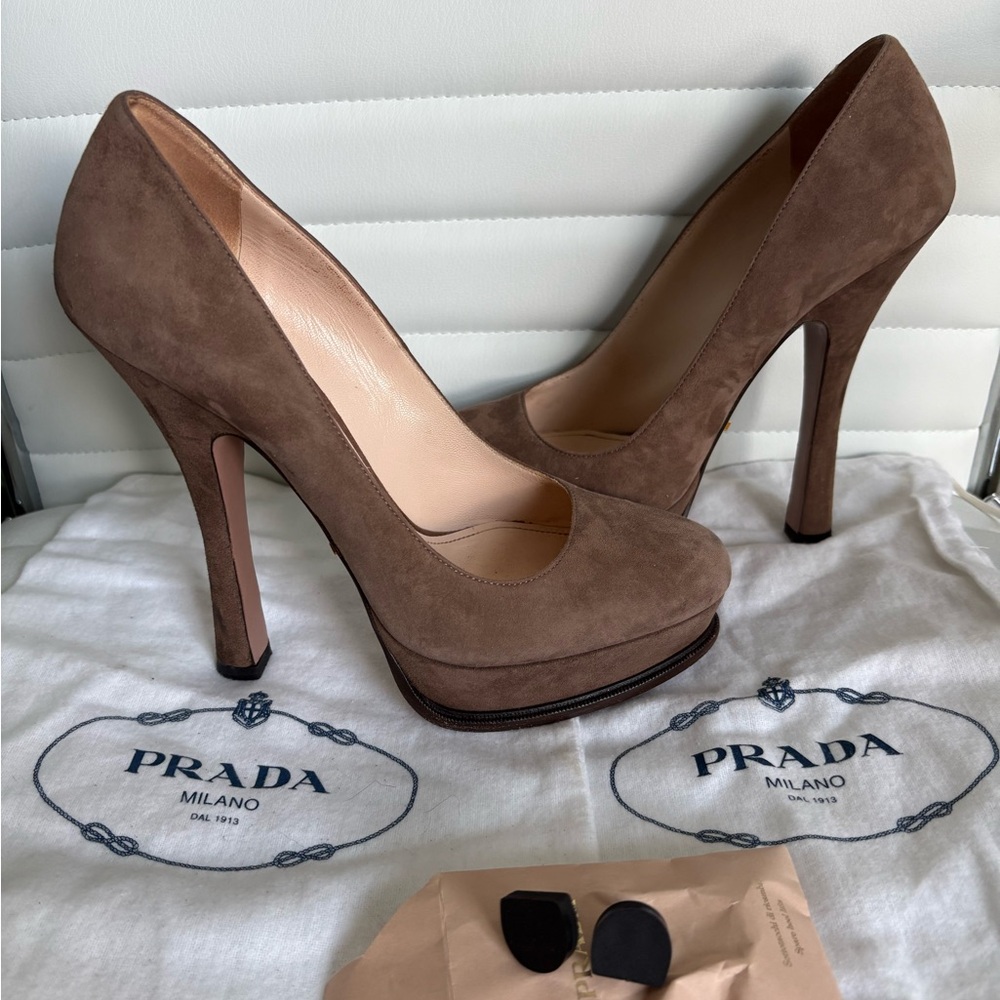 Prada Women's Brown Suede Pumps - Picture 2 of 5